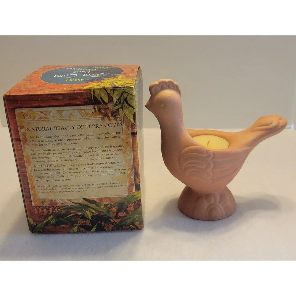 VTG Avon Terra Cotta Bird Candle Holder 1970s Collectible Clay Display w/ Box